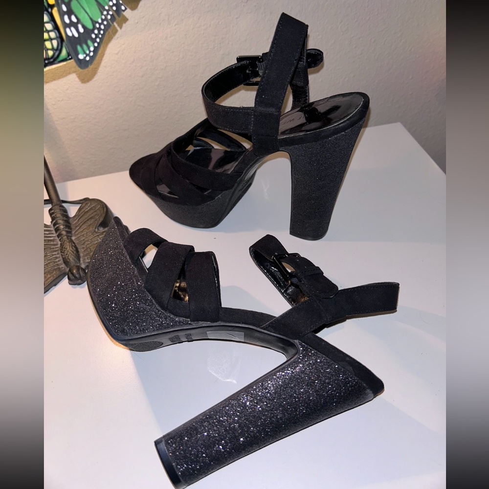 Vintage Y2K Nine West Black Sparkle Block Platform Heels ‼️Like New Worn Once - Picture 5 of 7